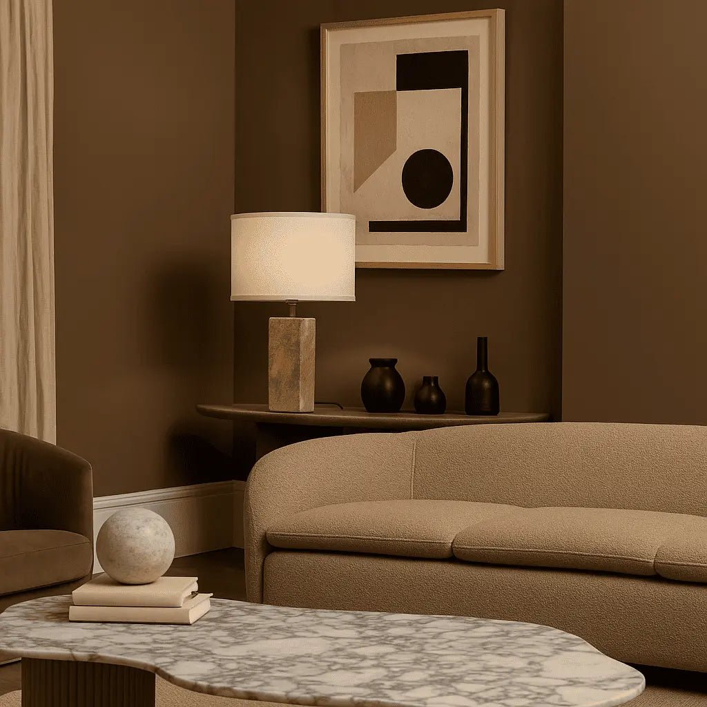 Rosie elegante natuursteen lampenvoet met katoenen kap - Afbeelding 8