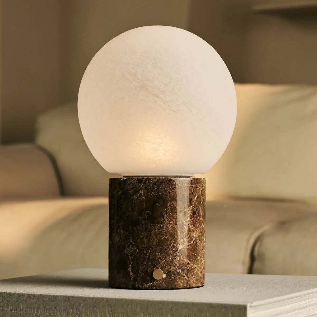 Metsu Brown / Emperador Dark - Classic Marmeren oplaadbare tafellamp met 3 lichte kleuren en dimfunctie - Afbeelding 4