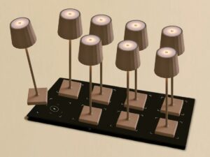 Combi Set Professional-8 X Wouter Koala Brown Oplaadbare tafellampen & 1 x Centraal station Wireless laadstation met Qi-Technology-