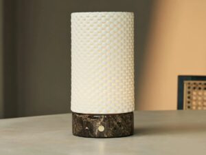 Luna marmeren oplaadbare tafellamp in 3D-geprinte porselein-draadloos, dimbaar en tot 100 uur licht