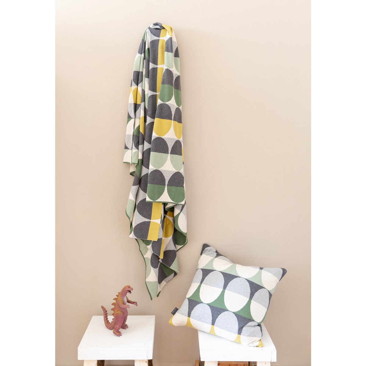 Olivia deken groen, zacht jacquard gebreide katoen