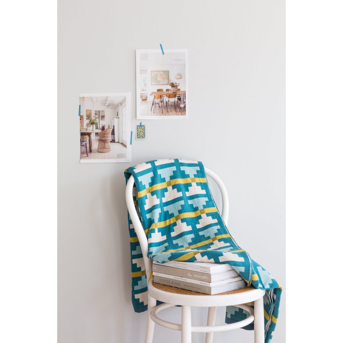 Alf Deken Blauw, zacht jacquard gebreid katoen