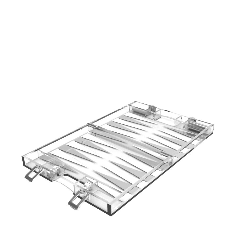 Backgammon Game Mini Case in White and Silver Acryl 25x20X5C