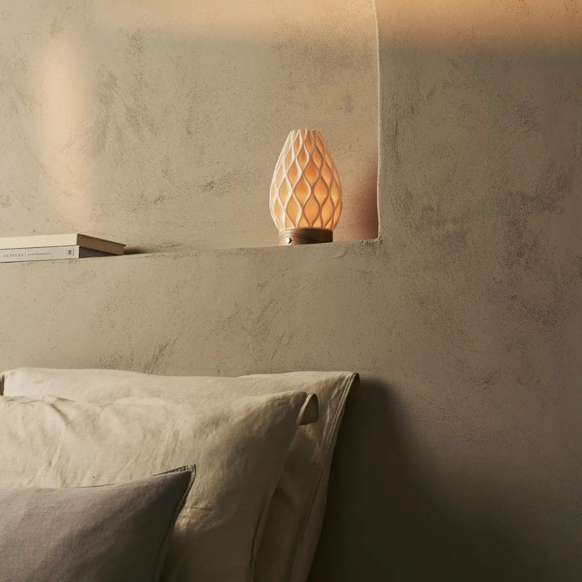 Vela lichtbruine draadloze tafellamp in 3D-geprinte porselein-oplaadbaar, dimbaar en tot 100 uur licht - Afbeelding 7