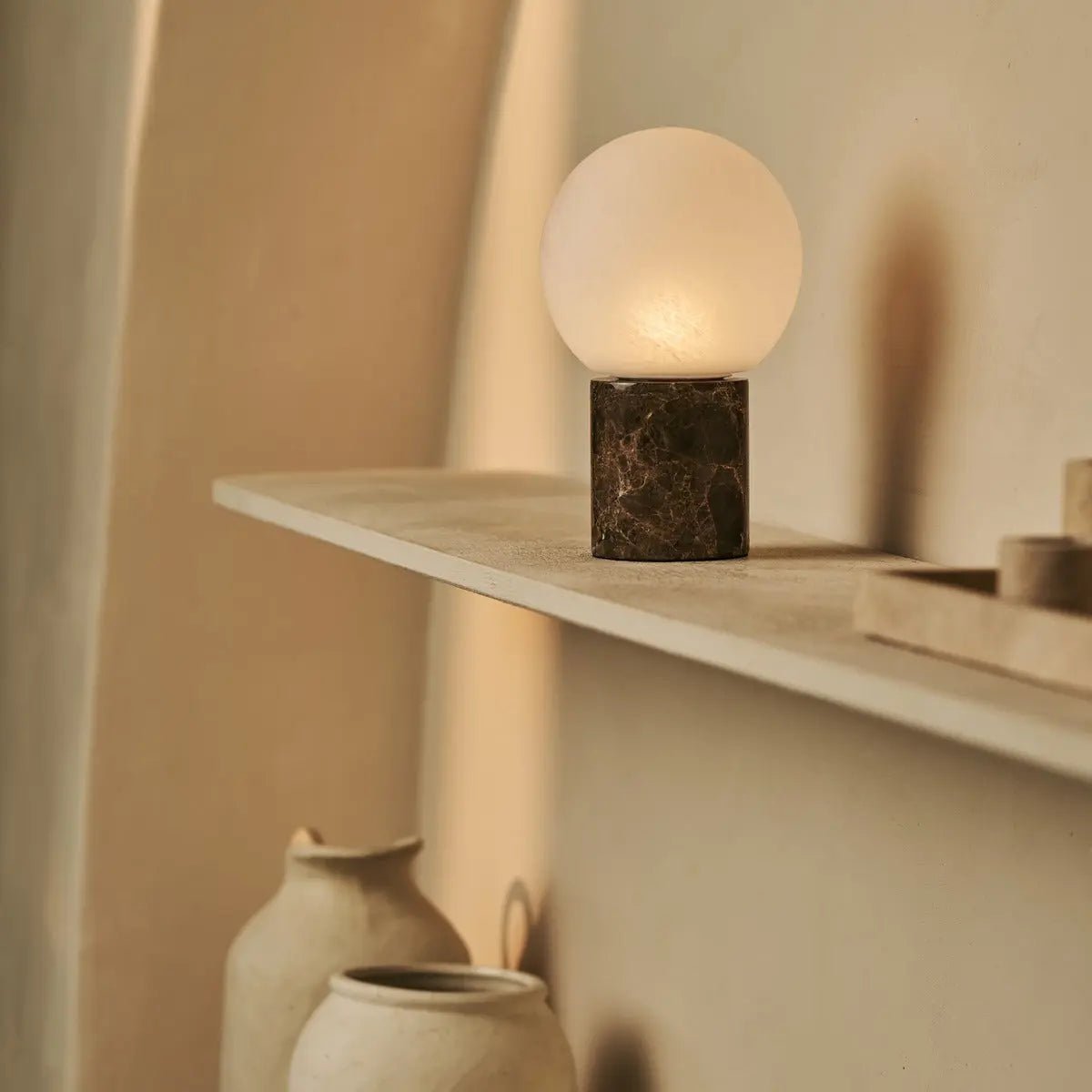 Metsu Brown / Emperador Dark - Classic Marmeren oplaadbare tafellamp met 3 lichte kleuren en dimfunctie - Afbeelding 2