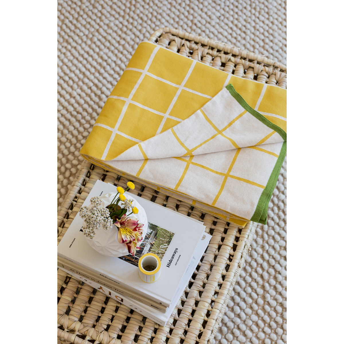 Todden deken geel, zacht jacquard gebreide katoen