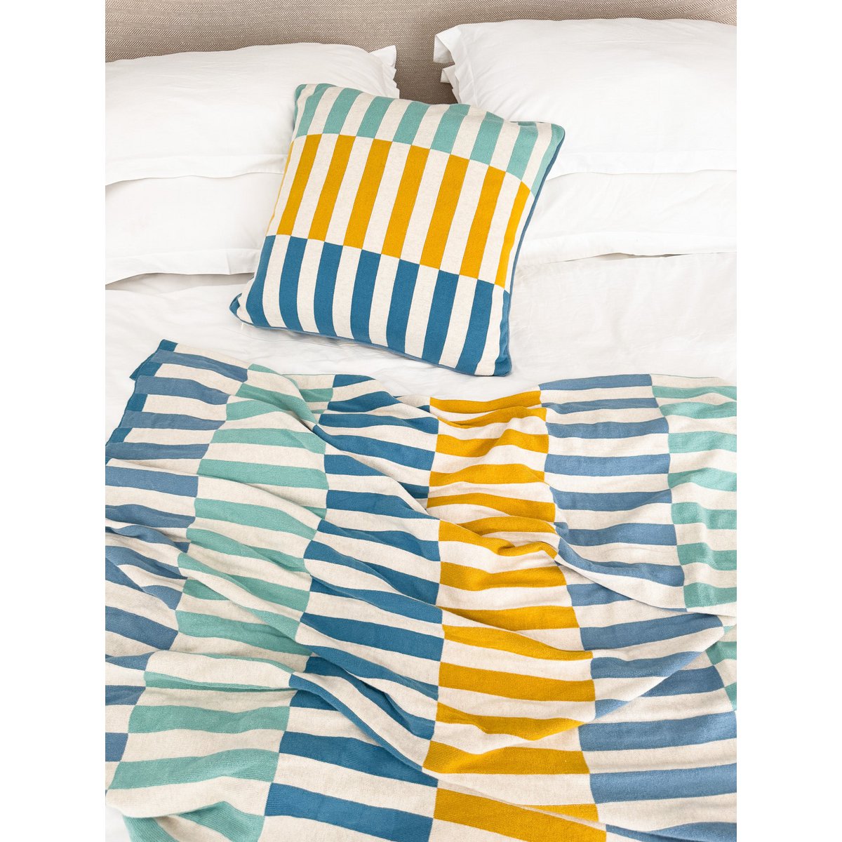 Mojo deken blauw, zacht Jacquard gebreide katoen. - Afbeelding 3