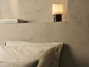 Dou Brown / Emperador Donker - Marble oplaadbare tafellamp - Draadloos, 3 lichte modi en met linnen verwisselbare lampenkap