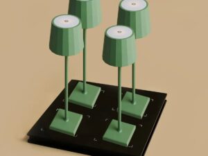 Combi Set Professional-4 x Wouter Sage Green Oplaadbare tafellampen & 1 x Amstel Wireless Charging Station met Qi-Technology