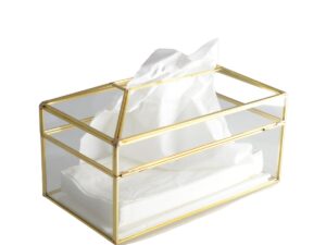 Glazen rechthoekige zakdoek doos gouden randen 19x11x10cm