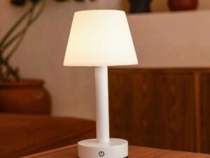 Zoë Witte Houten Oplaadbare Tafellamp | Draadloos, dimbaar, USB-C, batterij met een levensduur van 80 uur