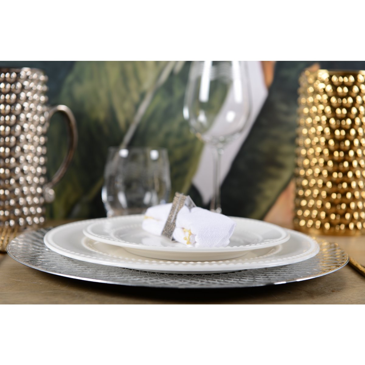 Veel 4 rondes van zilver gehamerd driehoekshanddoeken - Afbeelding 3