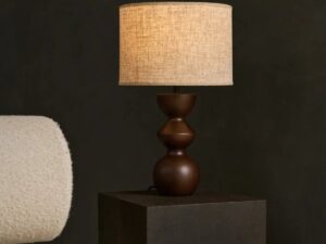 Kai donkerbruine tafellamp met zandkleurige lampenkap – stijlvolle, handgemaakte verlichting