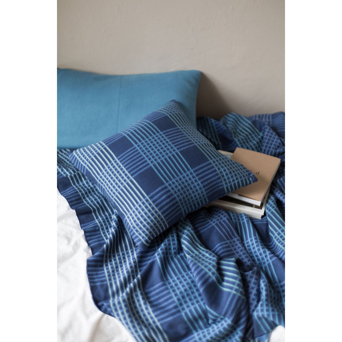 Ruth Kussen Blauw, zacht jacquard gebreid katoen - Afbeelding 4