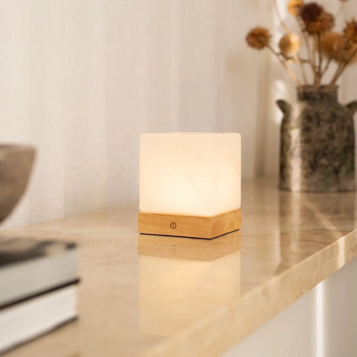 YCE lichtbruine draadloze houten lamp met bevroren glas-oplaadbare, dimbare, 100-uur batterij - Afbeelding 6