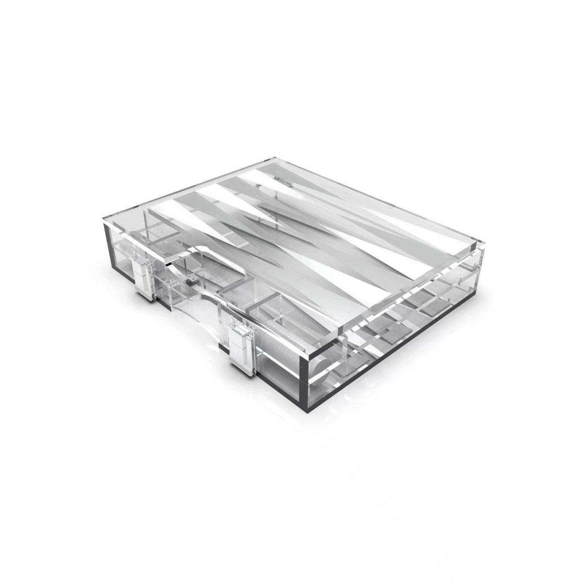 Backgammon Game Mini Case in White and Silver Acryl 25x20X5C - Afbeelding 3