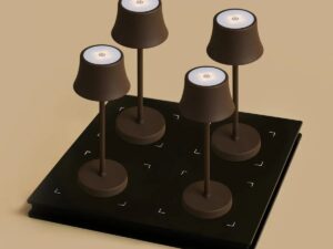 Combi Set Professional-4 X de Pijp Mini Mocha Brown oplaadbare tafellampen & 1 x Amstel Wireless Charging Station met Qi-Technology