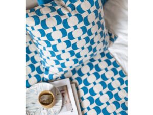 Edith deken blauw, zacht jacquard gebreide katoen