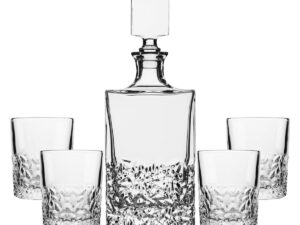 Gehakte glazen whisky set met karaf 850 ml en 4 glazen 280 ml
