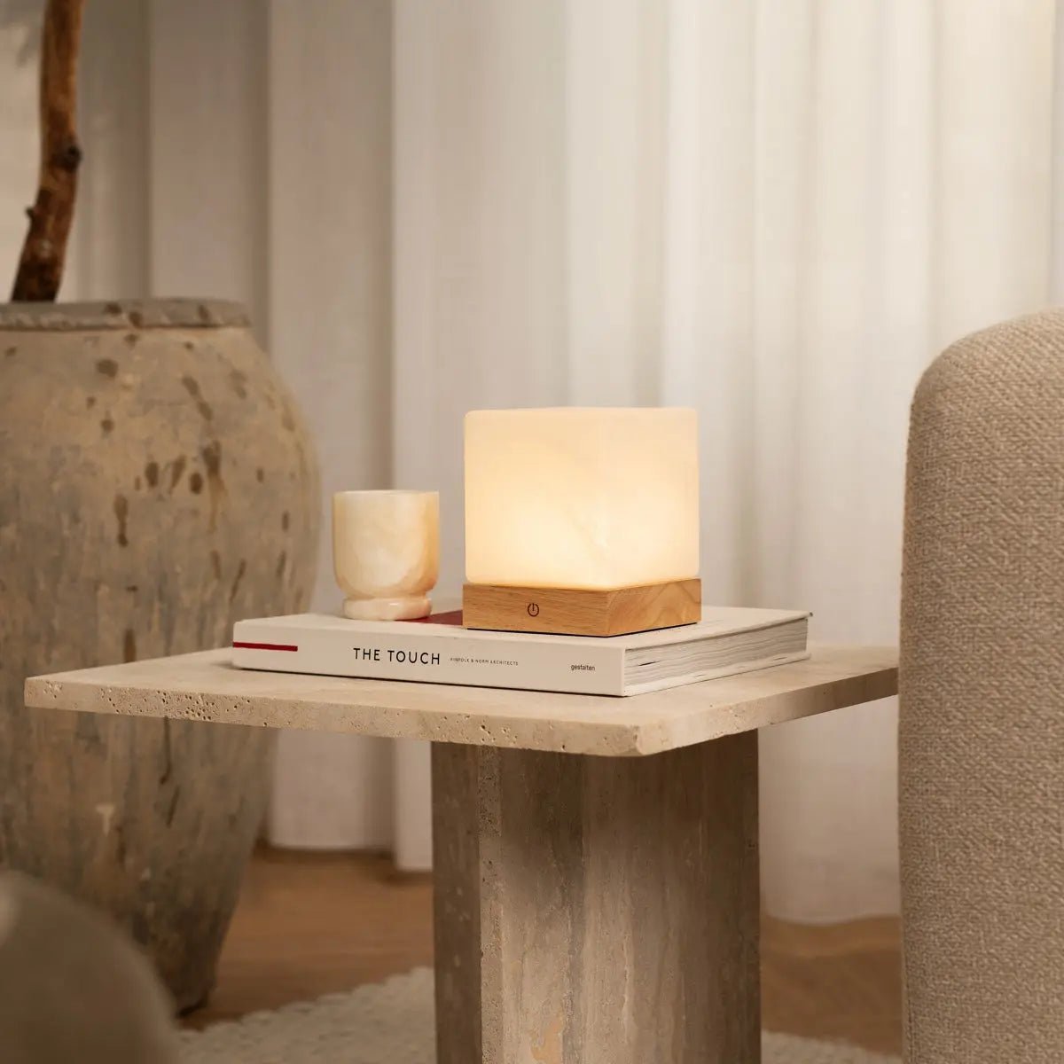 YCE lichtbruine draadloze houten lamp met bevroren glas-oplaadbare, dimbare, 100-uur batterij - Afbeelding 11