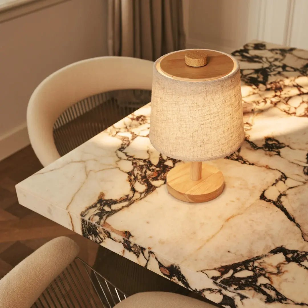 Rover Lichtbruine Houten Oplaadbare Lamp | Snoerloos, dimbaar met stoffen kap - Afbeelding 13