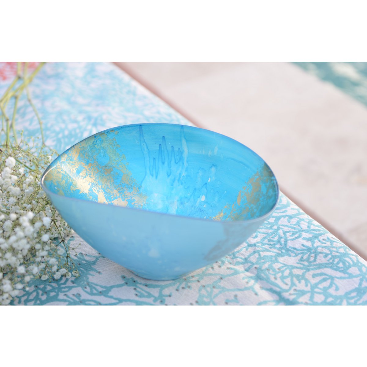 Blauwe en gouden ovale schaal 26.5 x 14.3 x 11.5 cm - Afbeelding 3