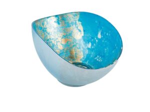 Blauwe en gouden ovale schaal 26.5 x 14.3 x 11.5 cm