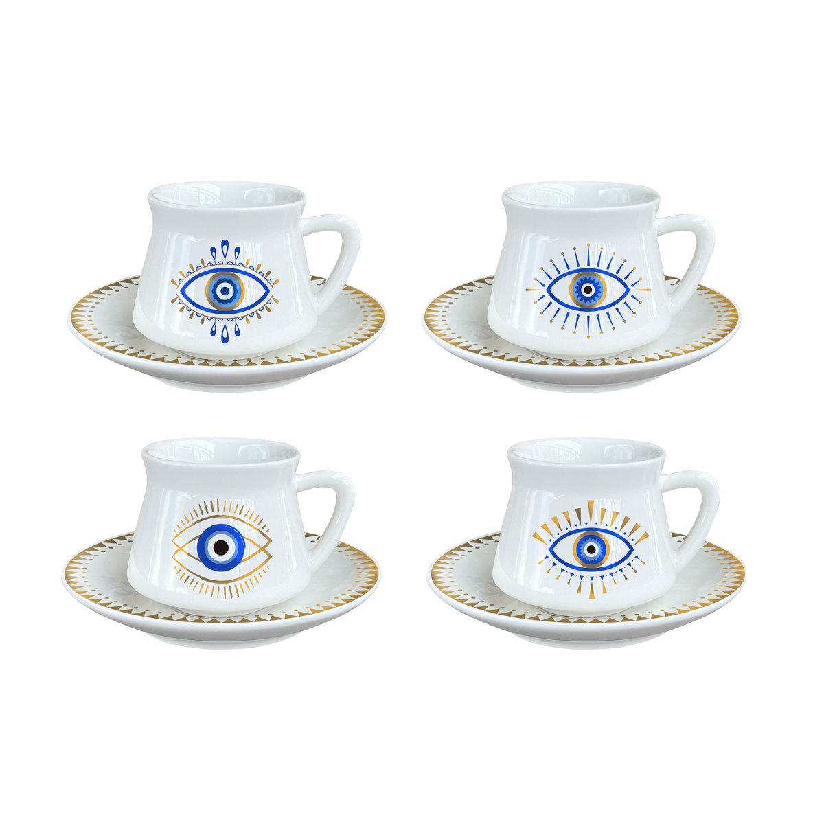 4 stuks, koffie kopjes met oog patroon