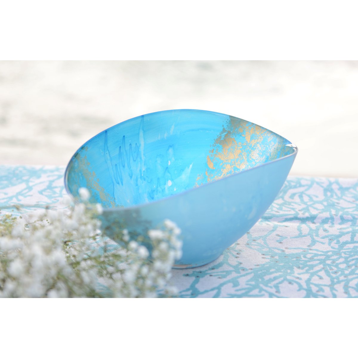 Blauwe en gouden ovale schaal 26.5 x 14.3 x 11.5 cm - Afbeelding 2