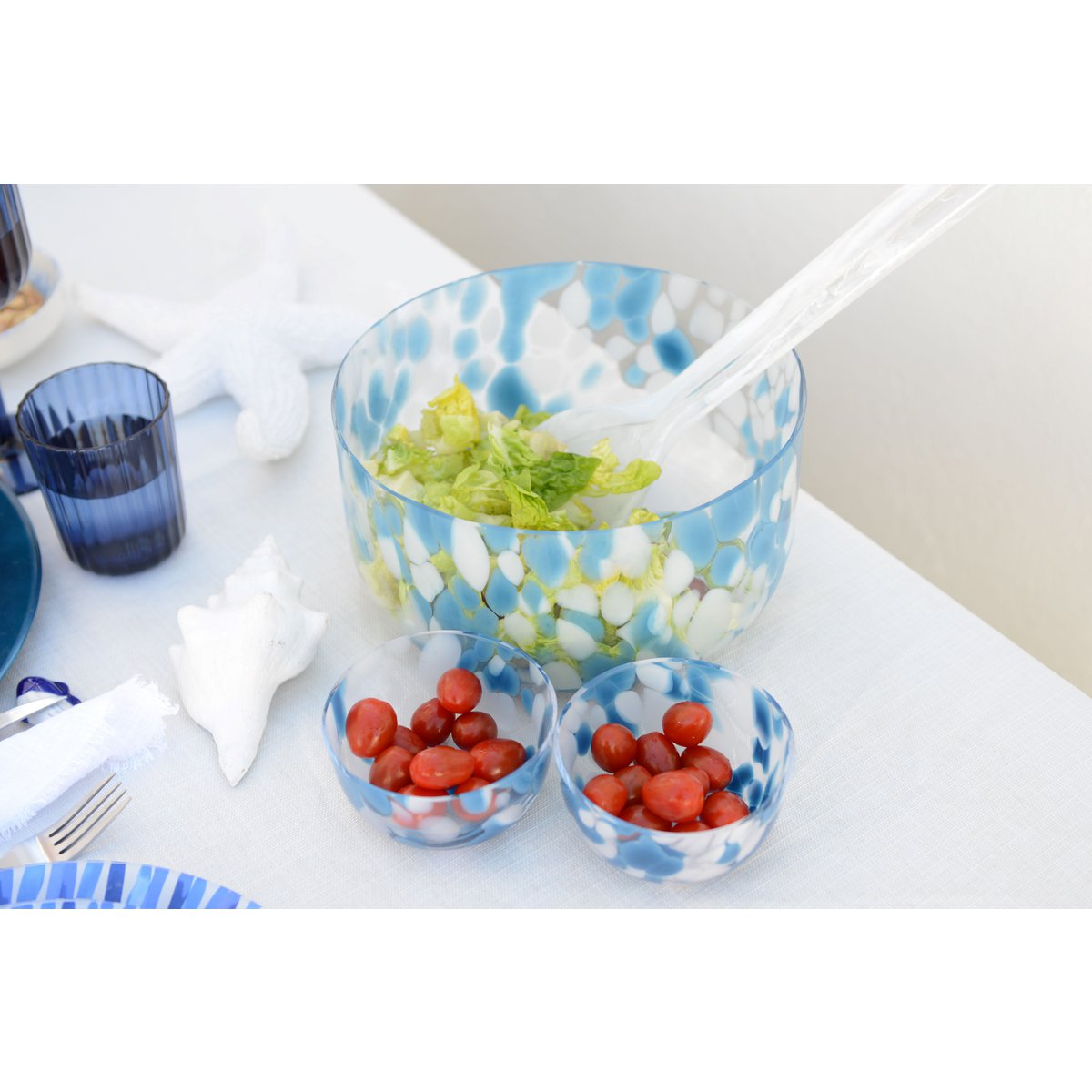 Aulica Blauw en wit glazen kom 24,5 x 24,5 x 12,5 cm - Afbeelding 3