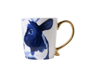 Blauwe mok met nieuwsgierige Koe