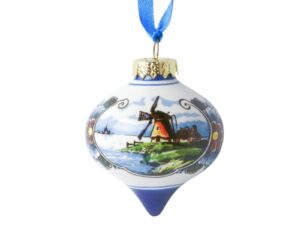 Kerstbal kleine druppel met kleurrijk Molen landschap 7 cm