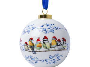 Kerstbal met vogels en Kerstmuts