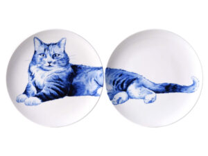 Wandborden met tweeluik afbeelding luie kat 26 cm