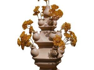 Delfts blauw tulpenvaas in mat taupe